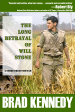 “The Long Betrayal of Will Stone” book cover with an image of a US soldier next to a piece of military equipment in a field in Vietnam